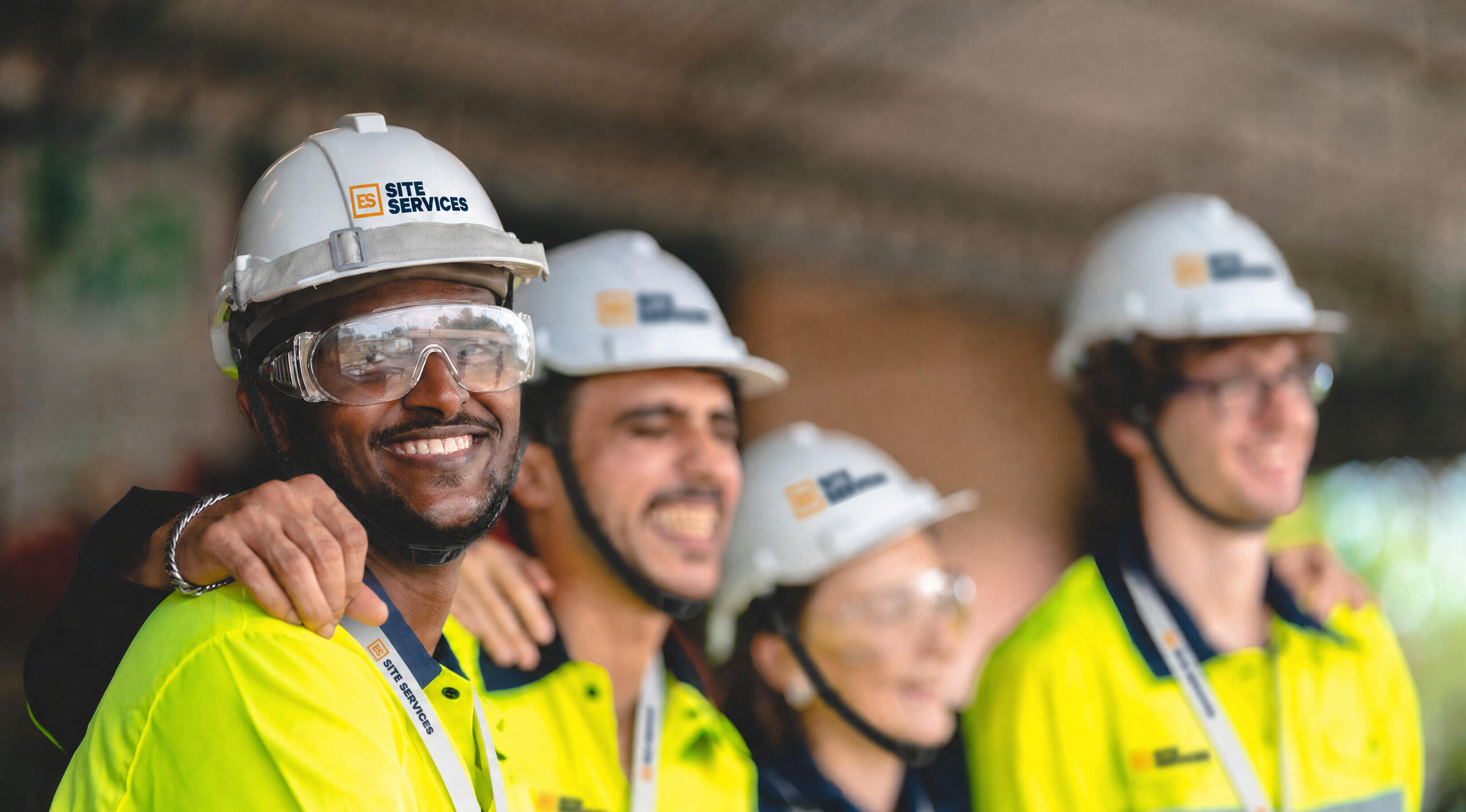 Smiling people on construction site
